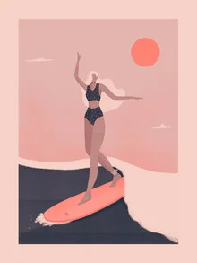 Illustration by Veronika Grenzebach: Woman surfing on a wave in summer