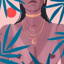 Illustration by Veronika Grenzebach: woman at the beach with plants in the background