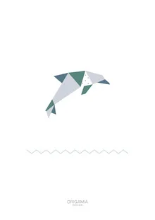 Wall art of a dolphin in a stylish origami design, featuring soft colors and harmonious shapes.
