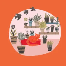 Wall art by The Artcircle: playful depiction of a plant with a cat.