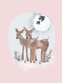Wall art by Lisa Dolson: illustration of deer in a forest