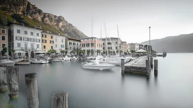 Photo art by Dennis Wehrmann: harbor view at sunrise on Lake Garda.