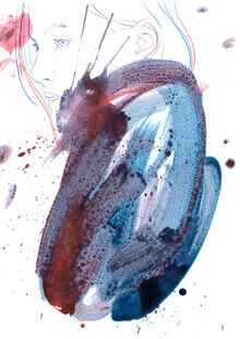 Illustration by Sabine Israel: portrait of a girl in red and blue