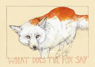 Illustration of a fox by Sabine Israel, happily sitting in the woods.