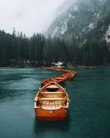 Photo art by André Alexander: boat in fog at Pragser Wildsee in Italy