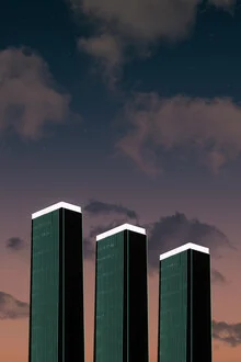Photo art by AJ Schokora: urban skyline of Shanghai at sunset