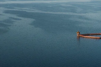 Photo art by AJ Schokora: serene evening mood at Erhai Lake