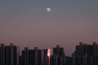 Photo art by AJ Schokora: night city view with moonlight over Shanghai