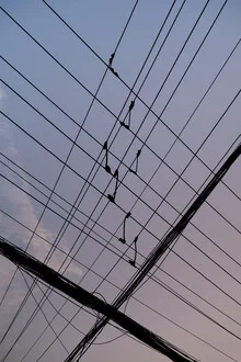 Abstract photo art featuring geometric patterns and musical notes in the sky over Shanghai.