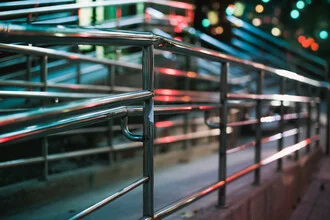 Photo art by AJ Schokora: urban night scene with neon lights and reflections