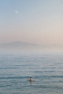 Photo art by AJ Schokora: tranquil seascape with moon and gentle waves