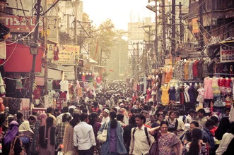 Vibrant market scene in Hyderabad: bustling streets filled with stalls and people