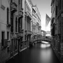 Photo art by Ronny Behnert: calm black-and-white capture of a canal in Venice