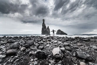 Photo art by Jordi Saragossa: coastal landscape with gentle waves and green forest