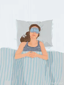 Wall art by Giselle Dekel: cute illustration of a sleeping girl in bed