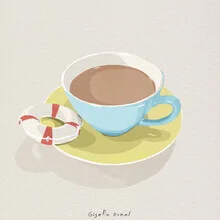 Wandbild von Giselle Dekel: lustige Kaffeepause-Illustration, minimalistisch und farbenfroh