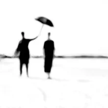 Black and white photo art of a peaceful beach walk in Croatia