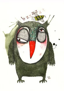 Illustration of an owl peacefully sitting in a forest by Lea Schulze.