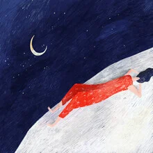 Wandbild von The Artcircle: stilvolle Illustration eines Mondes über einem nächtlichen Himmel