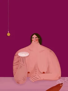 Illustration of a woman with vine, soft colors and a calm atmosphere.