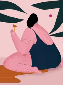 Wandbild von The Artcircle: eine Frau genießt ein Eis am Strand im Sommer