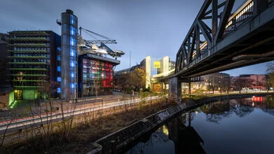 Photo art by Ronny Behnert: night shot of the Technology Museum at Gleisdreieck in Berlin