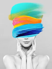 Abstract illustration featuring colorful brush strokes of a woman.