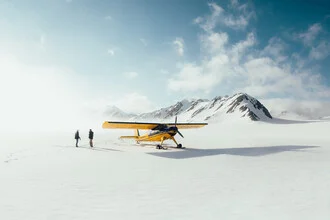 Photo art by Lennart Pagel: airplane landing on a glacier in Canada