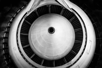 Photo art by Inflight Galerie: close-up of an aircraft engine, technical style.
