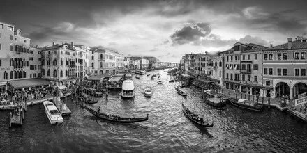 Photo art by Jan Becke: Canal Grande at sunset with gondolas and water.