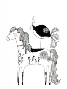Buntes Dalahorse mit skandinavischem Flair, das eine fröhliche Stimmung vermittelt.
