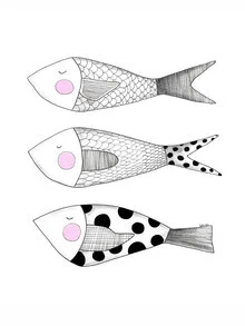 Illustration von Fischen, die im Wasser schwimmen, in sanften Farben.