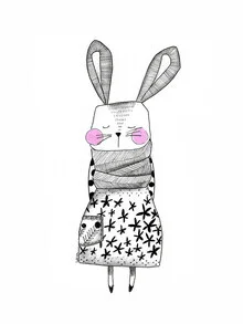 Wall art by Bianca Peters: bunny with a colorful scarf in soft colors