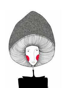 Photo art by Bianca Peters: stylish portrait of a woman wearing a mushroom hat in soft colors.