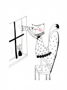 Illustration by Bianca Peters: cat on the lookout, calm atmosphere
