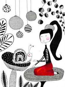 Illustration by Bianca Peters: Woman with a snail surrounded by flowers.