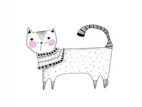 Illustration of a cat with a collar, friendly and playful.