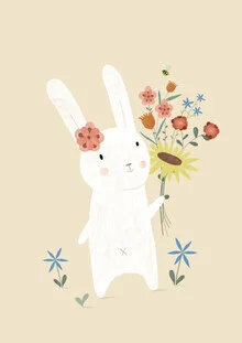 Illustration by Judith Loske: a rabbit surrounded by colorful flowers.