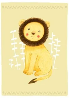 Wall art of a lion by Judith Loske, soft colors and a cheerful mood.