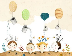 Wall art by Judith Loske: colorful flowers and cheerful children in kindergarten