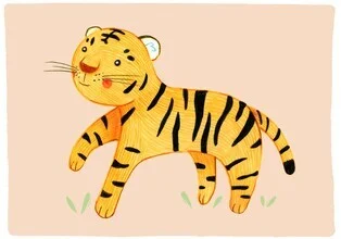Wandbild von Judith Loske: lebendiger Tiger im Dschungel mit fröhlichen Farben