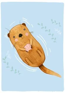 Illustration of an otter by Judith Loske, playfully in a watery setting.
