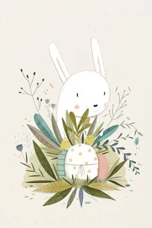 Wall art featuring colorful Easter eggs and cheerful plant motifs by Judith Loske.