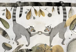 Illustration von Judith Loske: verliebte Kattas in einem bunten Dschungel