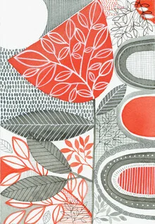 Wandbild von Susan Black: stilisierte botanische Illustration mit Blüten und Blättern