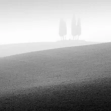 Black and white photo art by Ronny Behnert: fog over a Tuscany field