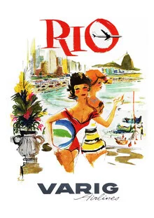 Wandbild mit Vintage-Illustration von VARIG Airlines und einer Reiseatmosphäre.