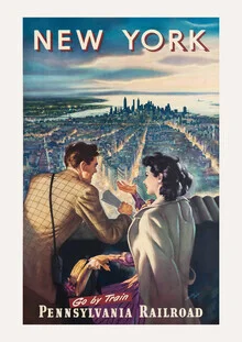 Wall art featuring a vintage illustration of a train journey in New York