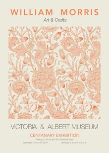 Wall art featuring floral patterns in warm orange tones, inspired by William Morris.