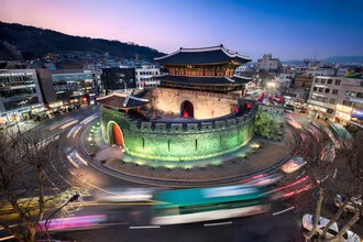 Photo art by Jan Becke: Paldalmun Gate in Seoul at night featuring traditional architecture
